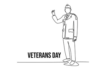 Happy Veterans Day concept. Single line draw design vector graphic illustration.