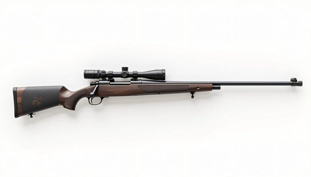 Hunting Rifle with Scope High Quality Image Brown Stock Black Barrel Precision Weapon