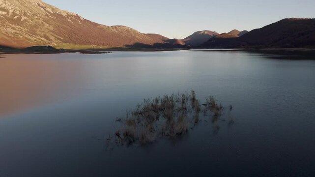 Aerial Shot Over Matese Lake at Sunset