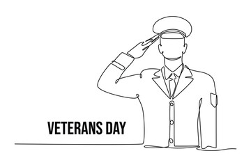 Happy Veterans Day concept. Single line draw design vector graphic illustration.