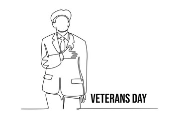 Happy Veterans Day concept. Single line draw design vector graphic illustration.
