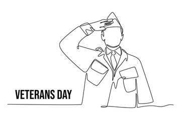 Happy Veterans Day concept. Single line draw design vector graphic illustration.