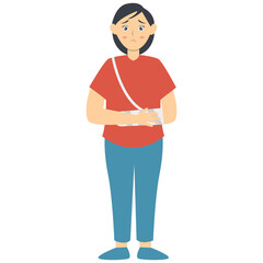 Woman with Pain and Injury. Vector Character Isolated on White Background