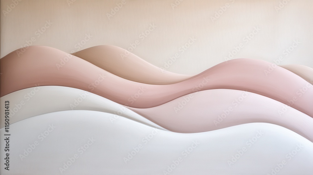Poster a minimalist artwork featuring soft, undulating waves in neutral tones, creating a tranquil and sere