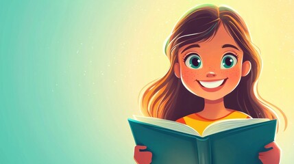 Happy Girl Reading a Book With a Big Smile
