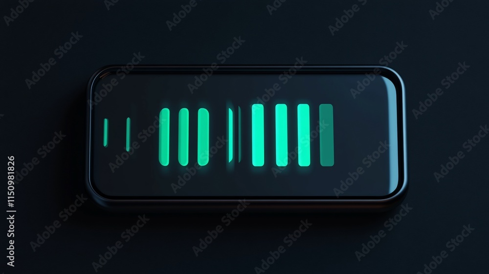 Poster a digital battery indicator displaying charging status with glowing bars.