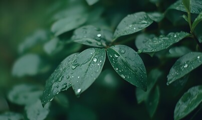 Rain Drops on Lush Green Leaves Cinematic Nature Photography, Generative AIGenerative AI