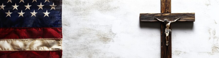 The combination of national pride and faith with an American flag and cross.