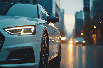 Elegant Modern Car in the City at Night