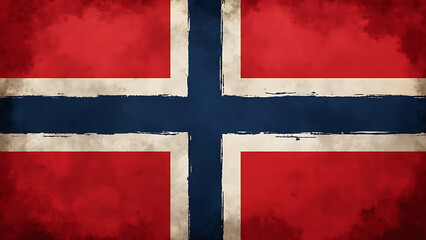 Fototapeta premium Norwegian Flag Illustration: Red Background with Navy Blue and White Cross