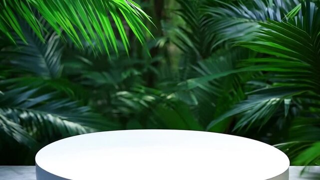 a perfect podium with green leaves to display products