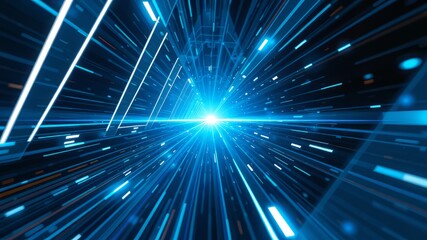 Fototapeta premium Abstract Geometric Blue Technology Background, Motion Lines, Lighting Burst
