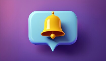 Fototapeta premium A vibrant notification icon featuring a yellow bell set against a gradient purple background, symbolizing alerts and messages.