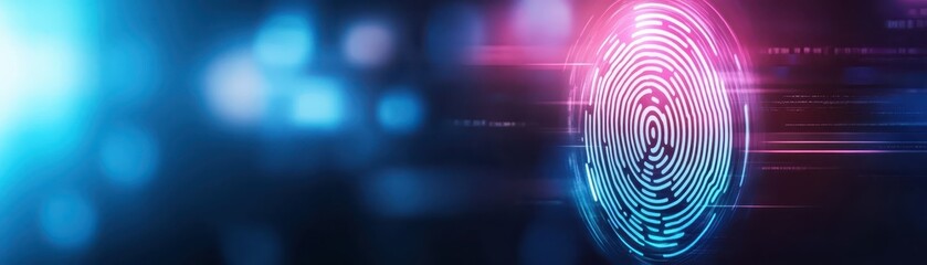 Illuminated fingerprint detail in darkened room, focus on security and bio metric technology