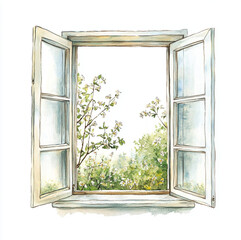 Obraz premium a watercolour drawing of a open window and a ledge inside the window, white background