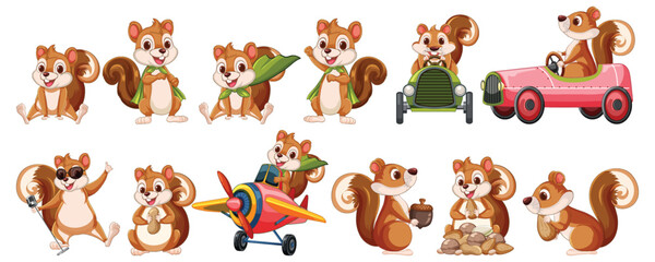 Fototapeta premium Adventurous Squirrels in Various Activities