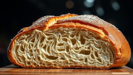 Artisan Bread, Delicious Loaf, Close-Up, Bakery, Fresh Baked, Golden Crust, Perfect Loaf, Mouthwatering, Food Photography, High Resolution,  Bakery Display,  Food Art,  