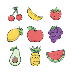 Doodle Hand Drawn Fruits Colorful Clipart