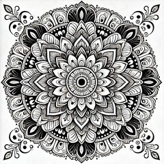 Floral Style Mandala Design With Black and White Color 