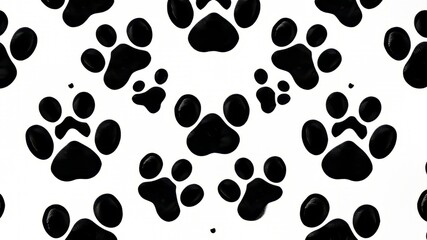 Fototapeta premium Black Dog Paw Print Seamless Pattern, Vector Illustration, Bright Colors, High Quality