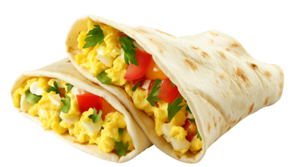 Burrito with Scrambled Egg isolated on transparent background, Clipping Path, pen tool