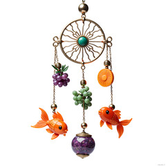Colorful dream catcher with goldfish and fruity elegance for home decor inspiration, photography of still life concept.