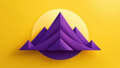 Obraz premium A vibrant geometric design featuring purple mountains against a bright yellow background, symbolizing creativity and inspiration.