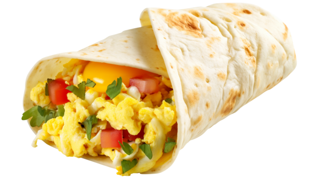 Burrito with Scrambled Egg isolated on transparent background, Clipping Path, pen tool