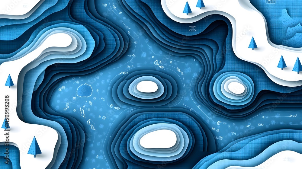 Poster exploring abstract geometric patterns in a winter landscape digital art aerial view calm concept