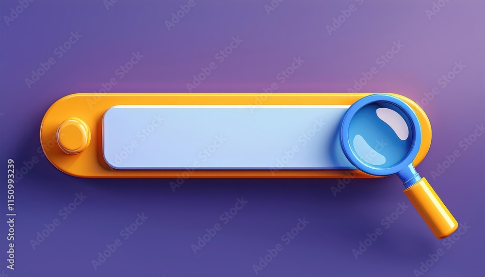 Poster a colorful search bar with a magnifying glass against a purple background, ideal for digital interfa