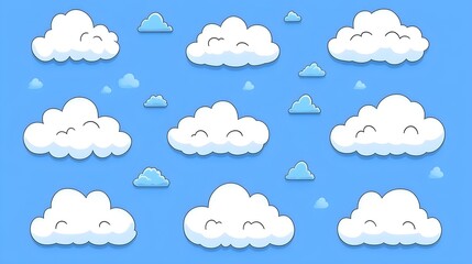Cheerful cloud patterns digital illustration light blue background whimsical design