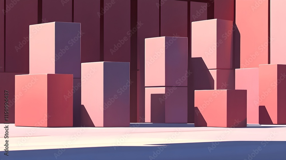 Poster modern geometric structures urban setting abstract art bright environment wide view design concept
