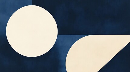 Abstract geometric art with navy blue and cream shapes.