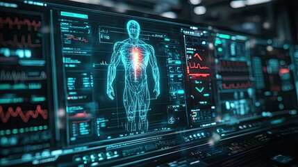Futuristic Medical Technology: Digital Human Body Scan on Advanced Interface