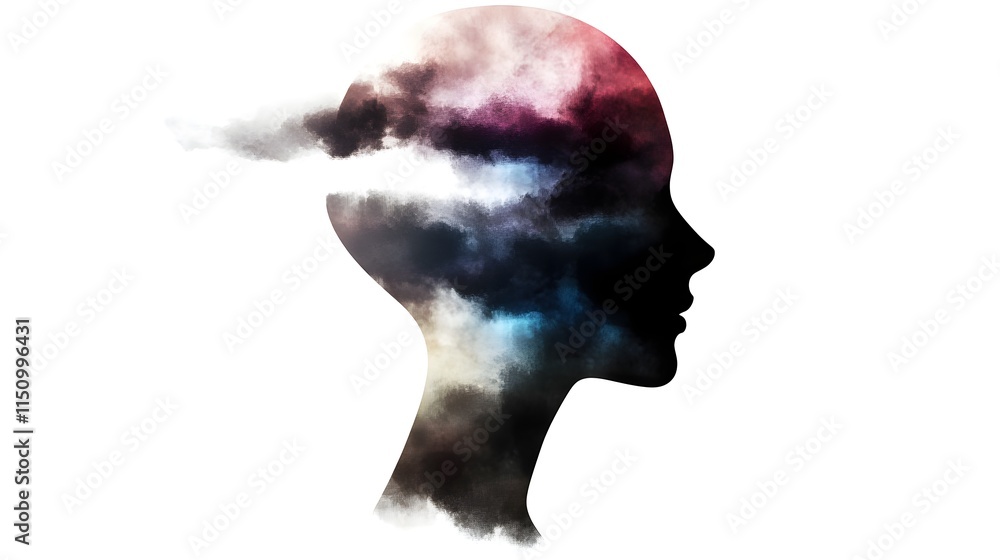 Poster creative visualization of thoughts abstract art digital artwork studio profile view imagination conc