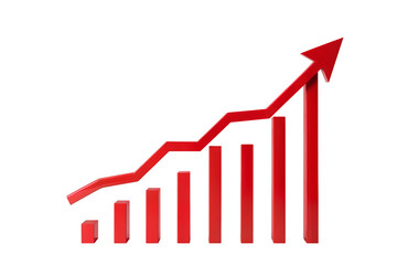 business graph showing growth, 3D Red Upward Arrow Graph, isolated cutout, transparent png