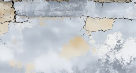 Obraz premium Cracked wall texture, peeling paint, weathered surface, urban decay, muted colors, gray and beige tones, distressed concrete, vintage aesthetic, grunge background, abstract pattern, textured wallpaper