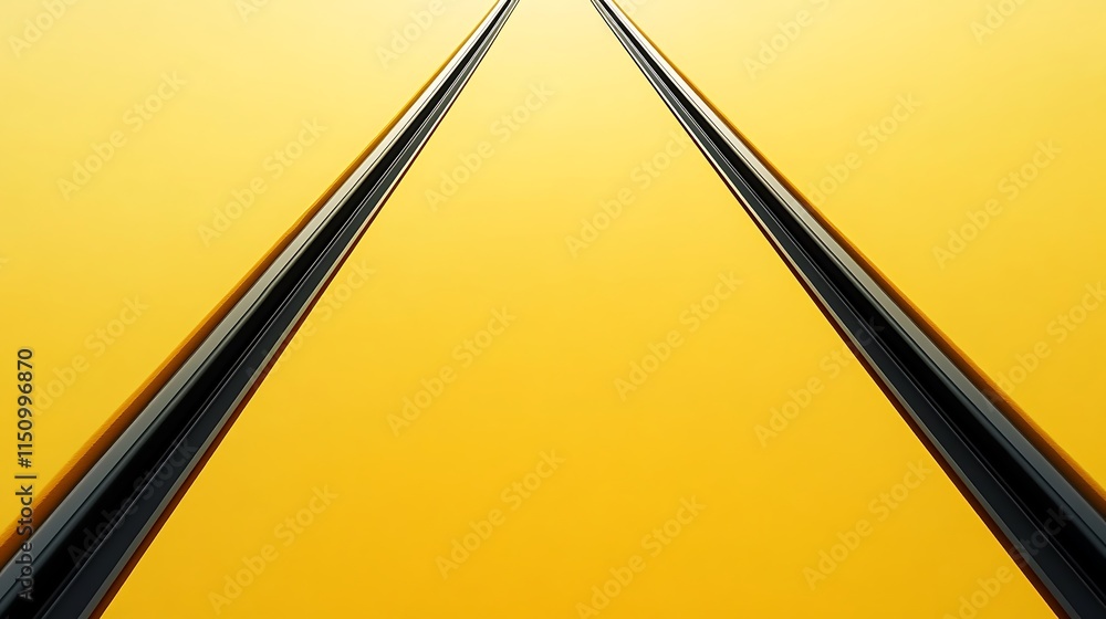 Poster abstract image of two converging black lines on a yellow background.