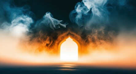 Obraz premium celestial body, orange planet, cloudy atmosphere, cosmic dust, ethereal glow, reflective surface, celestial ocean, surreal landscape, dreamlike scene, space fantasy, astronomical art, digital illustra