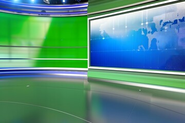 Professional green screen background for anchorman, perfect for news broadcasting and media studios.