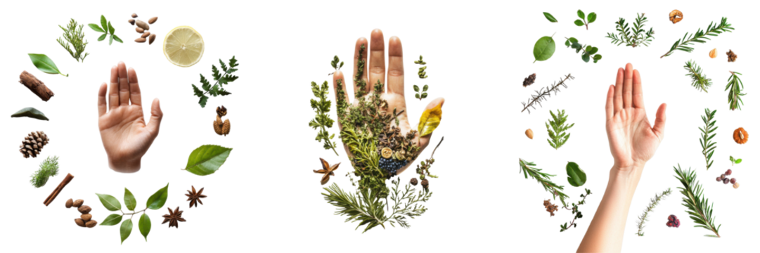 Nature's beauty hands displaying various plants organic arrangement indoor setting close-up view eco-friendly concept - Powered by Adobe