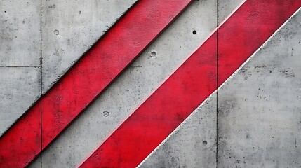 Abstract red stripes on a grey concrete wall background.