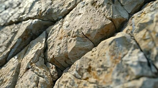 Close-up of a weathered stone wall texture with visible cracks and crevices.