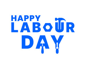 happy labour day text with hammer screw driver tools vector isolated 