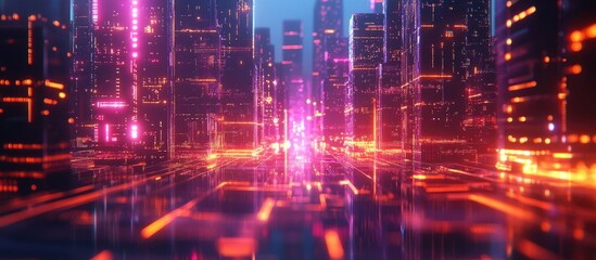 Fototapeta premium Neon Cityscape: A Futuristic Digital Metropolis