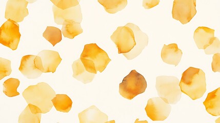 Naklejka premium Abstract watercolor background with scattered orange petals on white.
