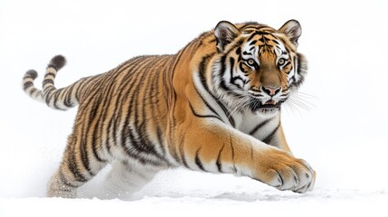 Obraz premium Powerful Siberian tiger running in snow.