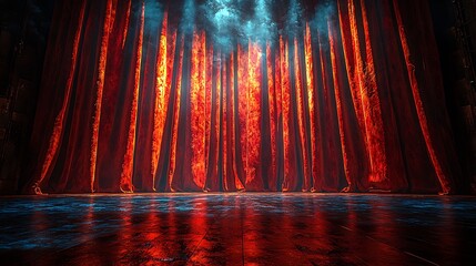 Fiery Red Curtains Stage Setting Dramatic Backdrop