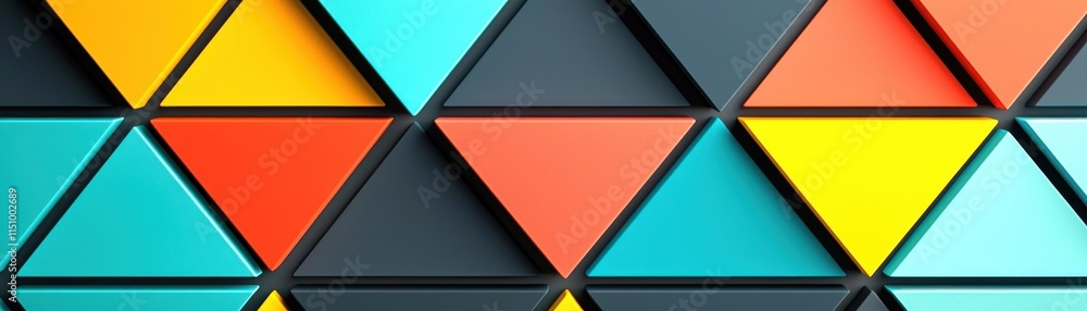 Poster a vibrant pattern of colorful triangles arranged in a geometric design, showcasing contrasting shade