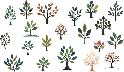 Collection of Stylized Trees and Leaves